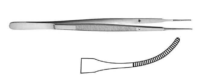 GERALD Пінцет анатомічний; зігнутий; із зубчиками; 18,0см; ширина бранш 1,3+/-0,1. Tontarra Medizintechnik GmbH